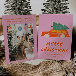 ヴィンテージピンクレッドトラックファンキー抽象芸術クリスマス シーズンカード