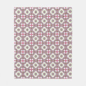 ヴィンテージピンクレッドバルセロナタイルアートフラワーリボン フリースブランケット (正面)