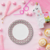 ヴィンテージピンクレッドバルセロナタイルフラワーリボン ペーパープレート (パーティー)