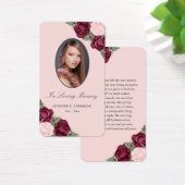 ヴィンテージピンクレッドフローラ葬儀祈りの言葉カード (デスク)