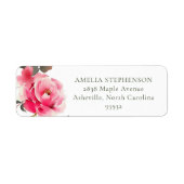 ヴィンテージピンクレッドローズウォーターカラー差出人住所 ラベル (正面)