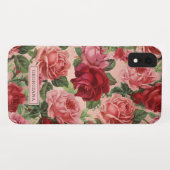 ヴィンテージピンクレッドローズフローラパーソナライズされた名 Case-Mate iPhoneケース (裏面(横))