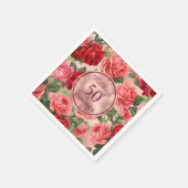 ヴィンテージピンクレッドローズ50と素晴らしい誕生日 スタンダードカクテルナプキン (角)