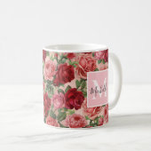 ヴィンテージピンクレッドローゼズフローラモノグラム コーヒーマグカップ (正面右)