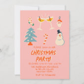 ヴィンテージピンクレッド図解入りの、写真付きのおもしろいクリスマスパーティー 招待状 (正面)