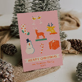 ヴィンテージピンクレッド図解入りの、写真付きのクリスマスレトロおもしろい シーズンカード