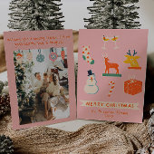 ヴィンテージピンクレッド図解入りの、写真付きのクリスマスレトロおもしろい シーズンカード