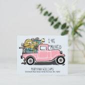 ヴィンテージピンクレトロトラックムービングブルー 案内ポストカード (スタンド正面)