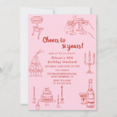 ヴィンテージピンクレトロ描ファンキー誕生日パーティー 招待状 (正面)