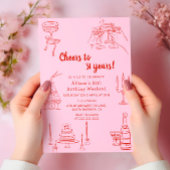 ヴィンテージピンクレトロ描ファンキー誕生日パーティー 招待状