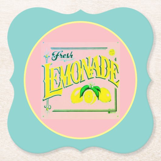 ヴィンテージピンクレモネードのレモンフルーツサマーパップ ペーパーコースター (正面)