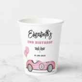 ヴィンテージピンクレースカー2速ガールバースデーパーティー 紙コップ (正面)