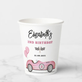 ヴィンテージピンクレースカー2速ガールバースデーパーティー 紙コップ