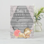 ヴィンテージピンクレースグ素朴レーベビー&ブランチ招待状 招待状 (スタンド正面)