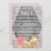 ヴィンテージピンクレースグ素朴レーベビー&ブランチ招待状 招待状 (正面/裏面)