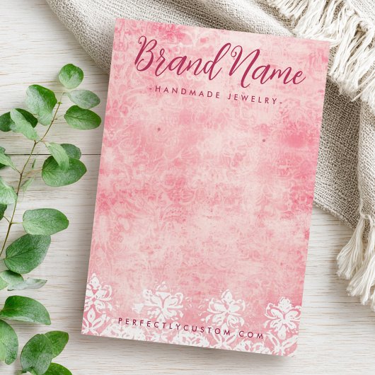 ヴィンテージピンクレースステンシルダマスコイヤーカード