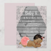 ヴィンテージピンクレースラスティックエスニックベイビーブランチ招待状 招待状 (正面/裏面)