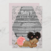 ヴィンテージピンクレース素朴ベビーブランチ招待状 招待状 (正面/裏面)