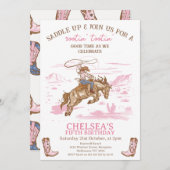 ヴィンテージピンクロデオ女性のカーボーイ任意の年齢誕生日 招待状 (正面/裏面)