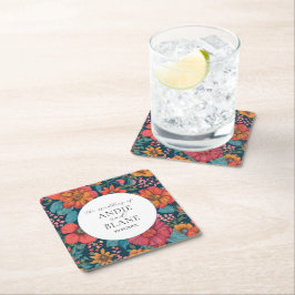 ヴィンテージピンクロマン結婚ティック スクエアペーパーコースター