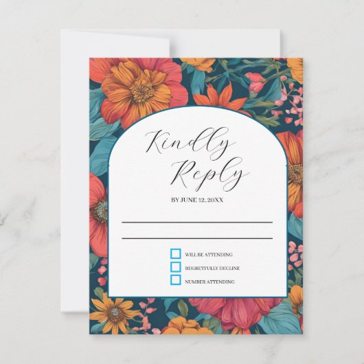 ヴィンテージピンクロマン結婚ティック 出欠カード (正面)