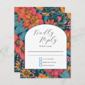 ヴィンテージピンクロマン結婚ティック 出欠カード (正面/裏面)