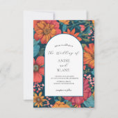 ヴィンテージピンクロマン結婚ティック 招待状 (正面)