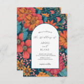 ヴィンテージピンクロマン結婚ティック 招待状 (正面/裏面)