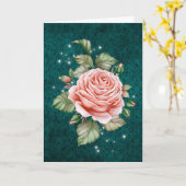 ヴィンテージピンクローズとエレガントティール（緑がかった色）考えズ・オブ・ユー カード (黄色い花)