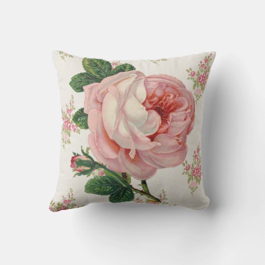 ヴィンテージピンクローズとブケッツカントリー枕 クッション (裏面)