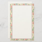 ヴィンテージピンクローズとブルーフラワーパターン 便箋 (正面/裏面)