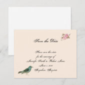 ヴィンテージピンクローズとロビンウェディング日付を保存 セーブザデート (正面/裏面)