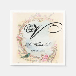 ヴィンテージピンクローズとロビン結婚ズ・ナプキン スタンダードカクテルナプキン