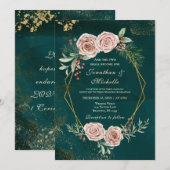 ヴィンテージピンクローズの花の冬のクリスチャンウェディング 招待状 (正面/裏面)