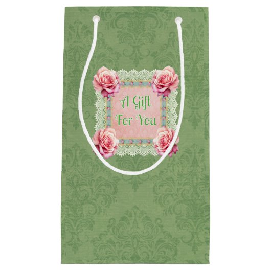 ヴィンテージピンクローズアレーダマスクパーソナライズされた スモールペーパーバッグ (正面)