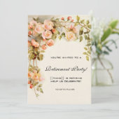 ヴィンテージピンクローズアンティークフローラ退職パーティー 招待状 (スタンド正面)