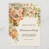 ヴィンテージピンクローズアンティークフローラ退職パーティー 招待状 (正面/裏面)