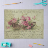 ヴィンテージピンクローズアンドボートデクページティッシュペーパー 薄葉紙 (クラフト)