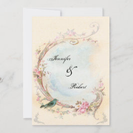 ヴィンテージピンクローズアンドロビン結婚式招待状 招待状