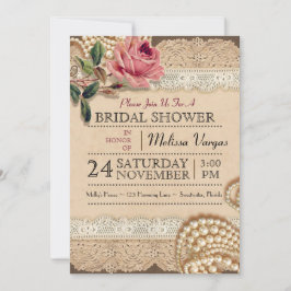 ヴィンテージピンクローズウェディングシャワー招待状 招待状