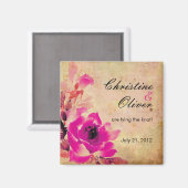 ヴィンテージピンクローズウェディングデイトマグネットを保存 マグネット (正面/裏面)