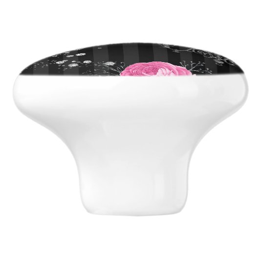 ヴィンテージピンクローズエレガントシルバーグリッター セラミックノブ (側面)