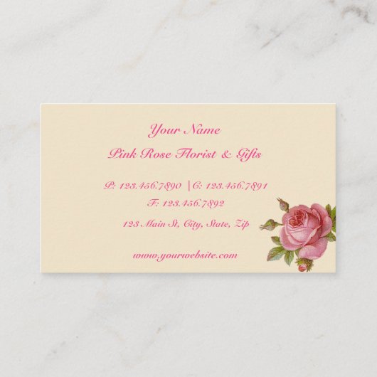 ヴィンテージピンクローズエレガントフローラ 名刺 (裏面)