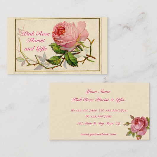 ヴィンテージピンクローズエレガントフローラ 名刺 (正面/裏面)