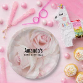 ヴィンテージピンクローズエレガントブーケ誕生日 ペーパープレート