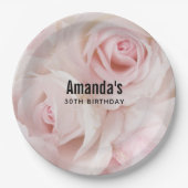 ヴィンテージピンクローズエレガントブーケ誕生日 ペーパープレート (正面)
