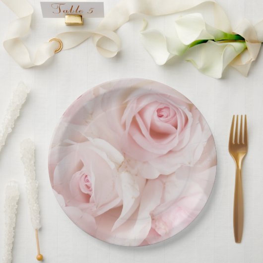 ヴィンテージピンクローズエレガントブーケ ペーパープレート (ウェディング)