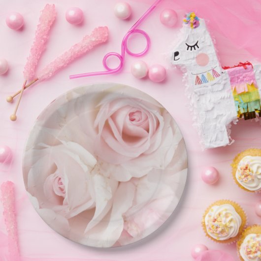 ヴィンテージピンクローズエレガントブーケ ペーパープレート (パーティー)