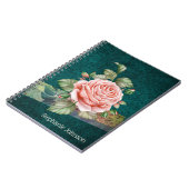 ヴィンテージピンクローズオンティール（緑がかった色）ダマスクパーソナライズされた ノートブック (左側)