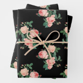 ヴィンテージピンクローズオンブラック ラッピングペーパーシート (インサイチュ)